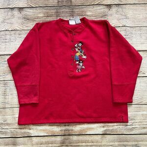 Vintage Disney Button Sweatshirt Mickey Minnie Mouse Goofy Embroidered